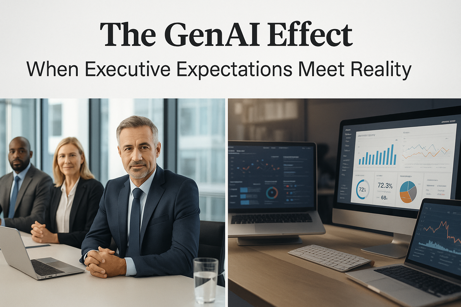 Newsletter header illustrating the gap between GenAI expectations and reality